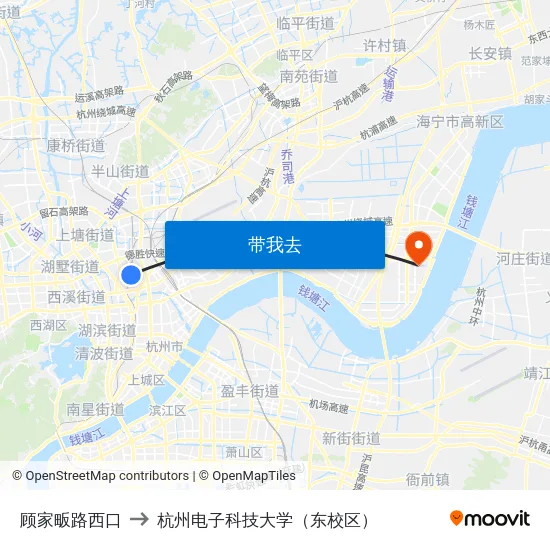 顾家畈路西口 to 杭州电子科技大学（东校区） map