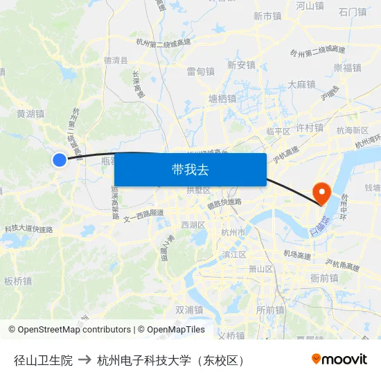 径山卫生院 to 杭州电子科技大学（东校区） map