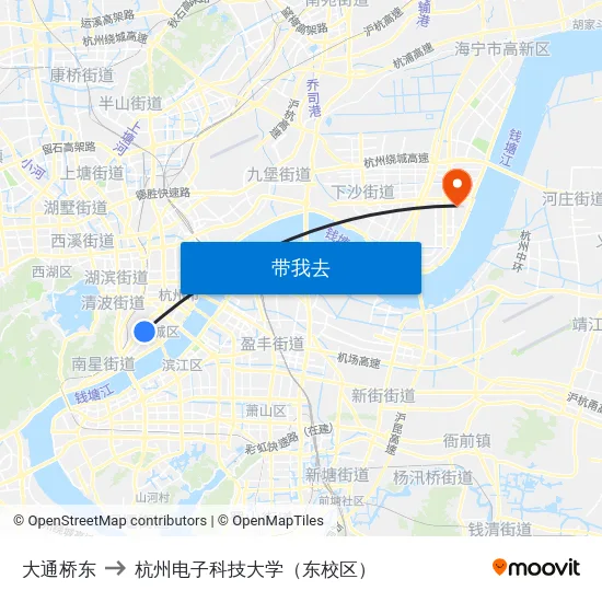 大通桥东 to 杭州电子科技大学（东校区） map