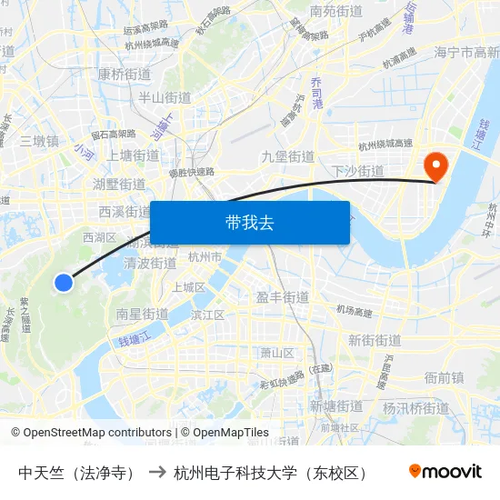 中天竺（法净寺） to 杭州电子科技大学（东校区） map