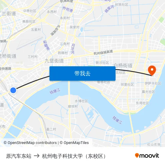 原汽车东站 to 杭州电子科技大学（东校区） map