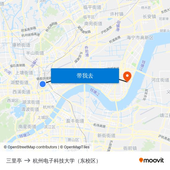 三里亭 to 杭州电子科技大学（东校区） map