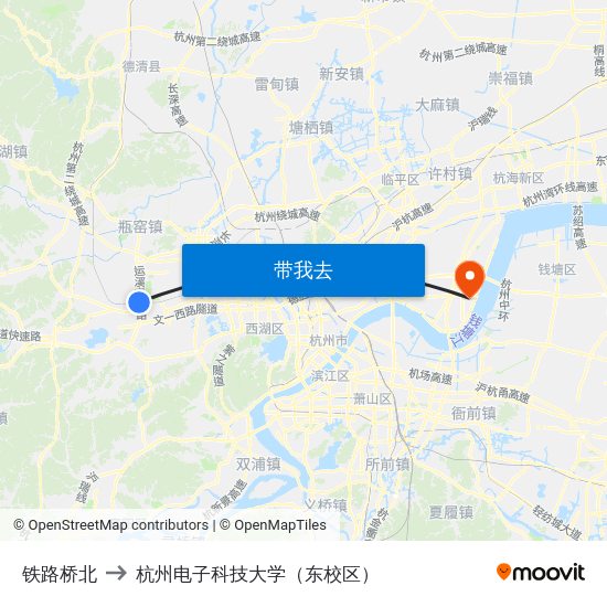 铁路桥北 to 杭州电子科技大学（东校区） map