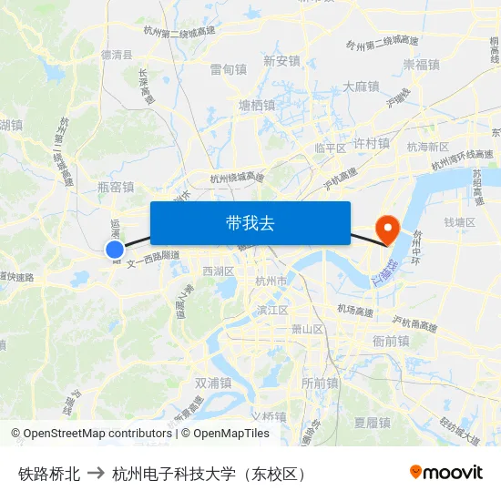 铁路桥北 to 杭州电子科技大学（东校区） map