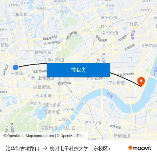 池华街古墩路口 to 杭州电子科技大学（东校区） map