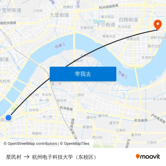 星民村 to 杭州电子科技大学（东校区） map