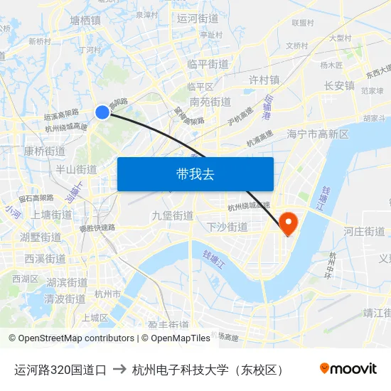 运河路320国道口 to 杭州电子科技大学（东校区） map
