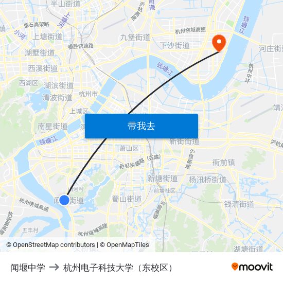 闻堰中学 to 杭州电子科技大学（东校区） map