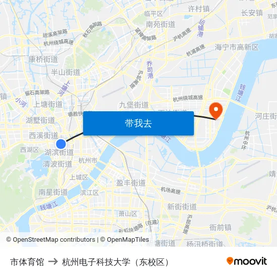 市体育馆 to 杭州电子科技大学（东校区） map