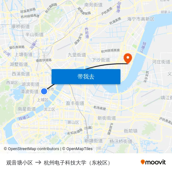 观音塘小区 to 杭州电子科技大学（东校区） map