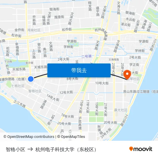 智格小区 to 杭州电子科技大学（东校区） map