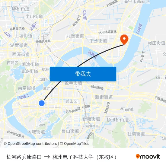 长河路滨康路口 to 杭州电子科技大学（东校区） map