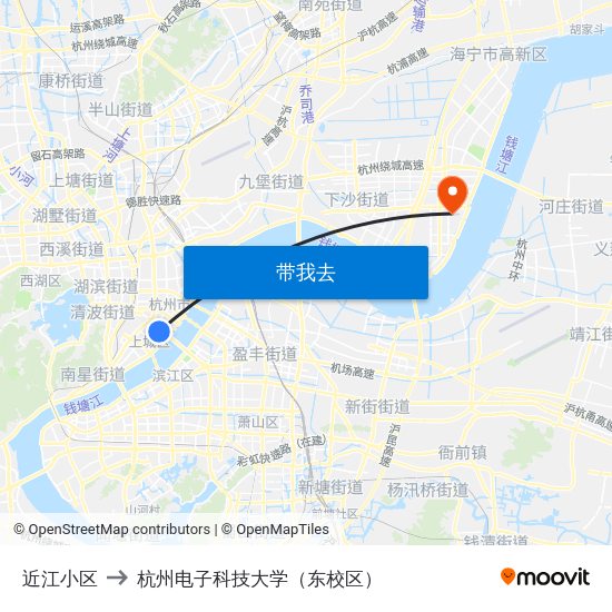 近江小区 to 杭州电子科技大学（东校区） map