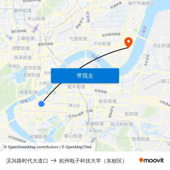 滨兴路时代大道口 to 杭州电子科技大学（东校区） map