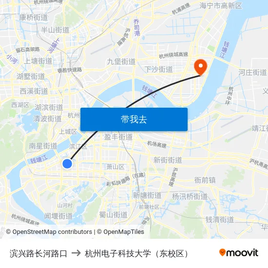 滨兴路长河路口 to 杭州电子科技大学（东校区） map