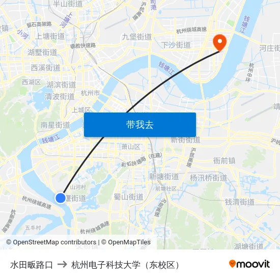 水田畈路口 to 杭州电子科技大学（东校区） map