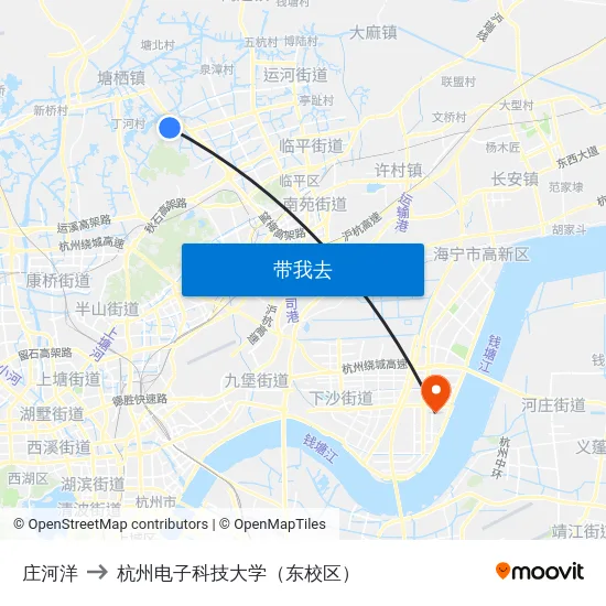 庄河洋 to 杭州电子科技大学（东校区） map