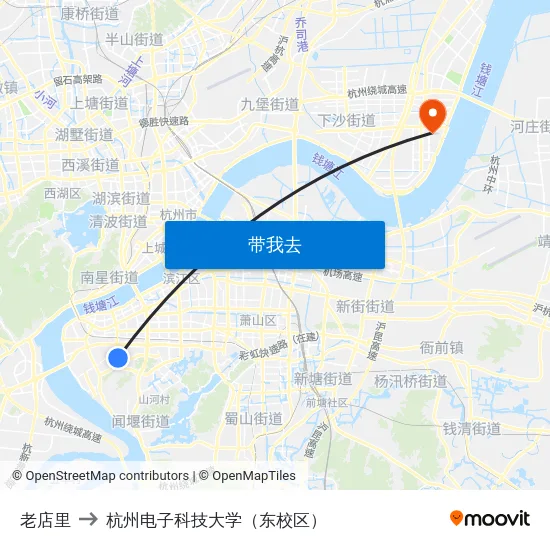 老店里 to 杭州电子科技大学（东校区） map