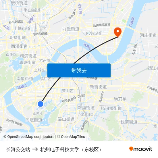 长河公交站 to 杭州电子科技大学（东校区） map