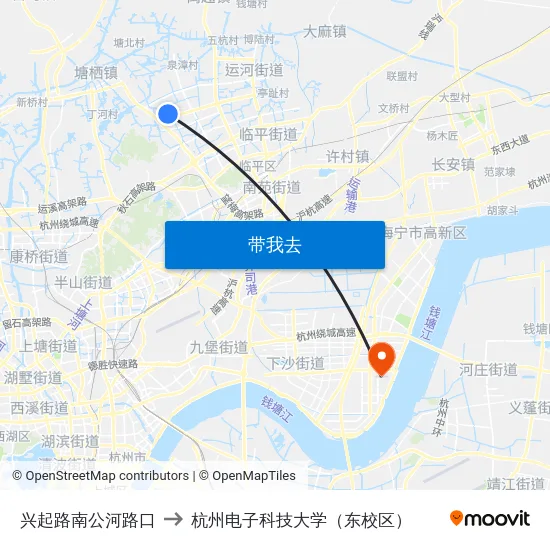 兴起路南公河路口 to 杭州电子科技大学（东校区） map