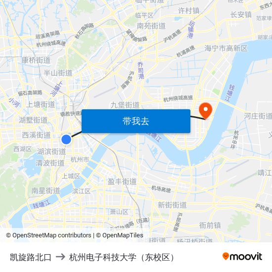 凯旋路北口 to 杭州电子科技大学（东校区） map