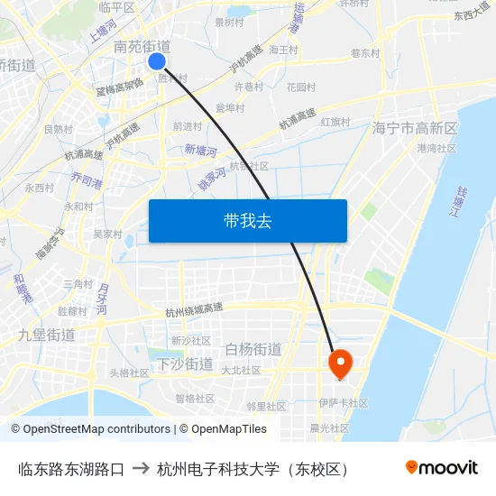 临东路东湖路口 to 杭州电子科技大学（东校区） map