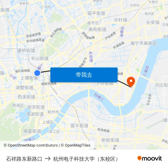 石祥路东新路口 to 杭州电子科技大学（东校区） map