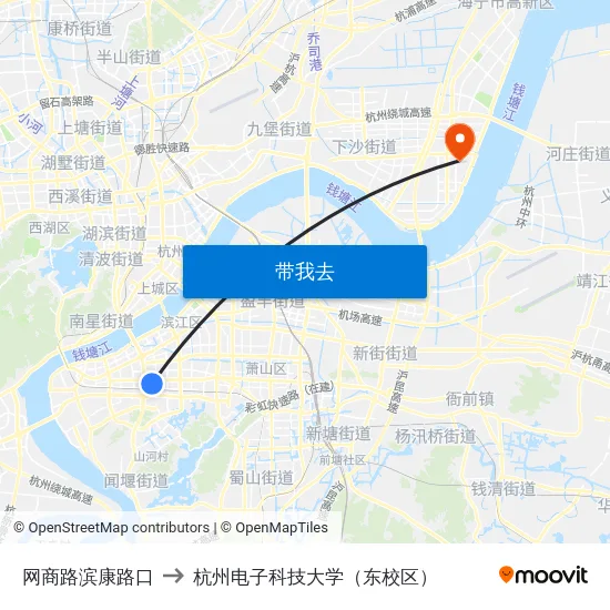 网商路滨康路口 to 杭州电子科技大学（东校区） map