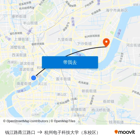 钱江路甬江路口 to 杭州电子科技大学（东校区） map
