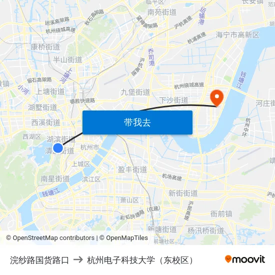 浣纱路国货路口 to 杭州电子科技大学（东校区） map