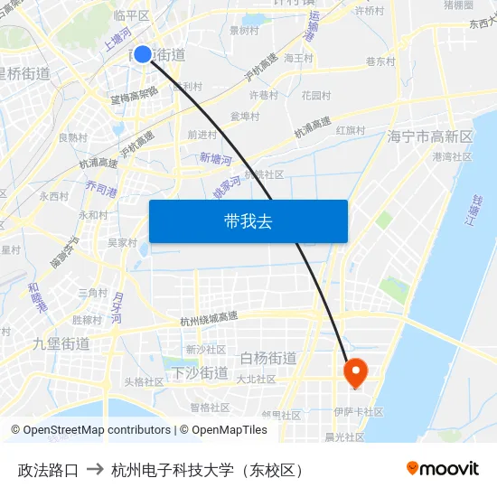政法路口 to 杭州电子科技大学（东校区） map