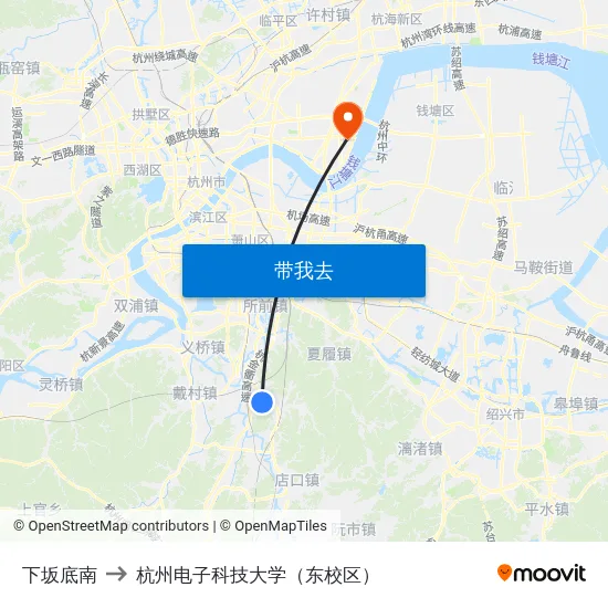 下坂底南 to 杭州电子科技大学（东校区） map