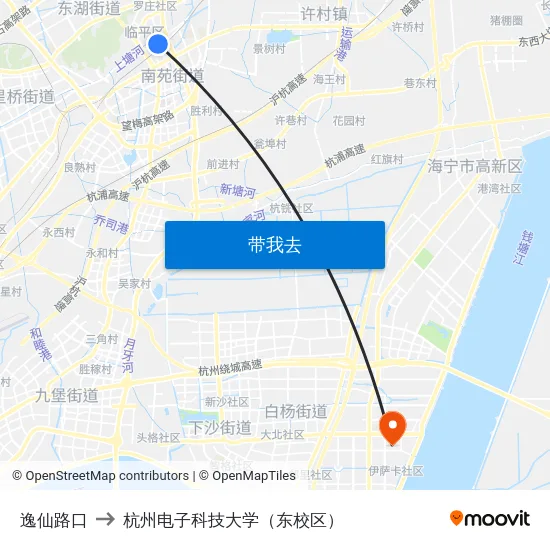 逸仙路口 to 杭州电子科技大学（东校区） map