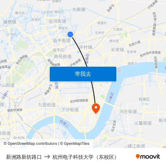 新洲路新纺路口 to 杭州电子科技大学（东校区） map