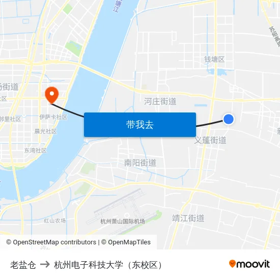 老盐仓 to 杭州电子科技大学（东校区） map
