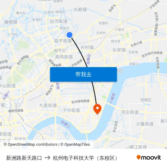 新洲路新天路口 to 杭州电子科技大学（东校区） map