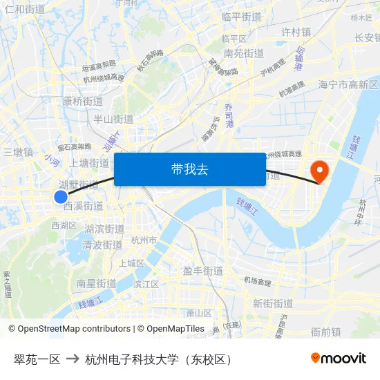 翠苑一区 to 杭州电子科技大学（东校区） map