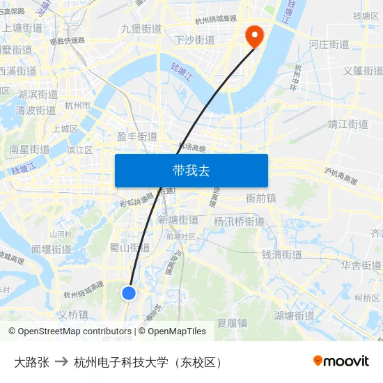 大路张 to 杭州电子科技大学（东校区） map