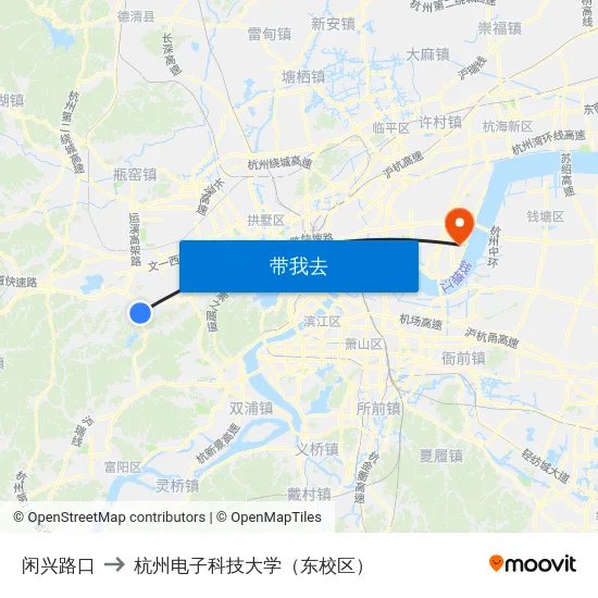 闲兴路口 to 杭州电子科技大学（东校区） map