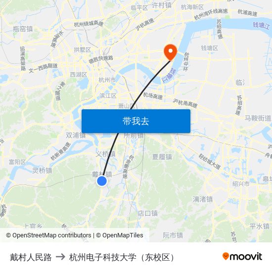 戴村人民路 to 杭州电子科技大学（东校区） map