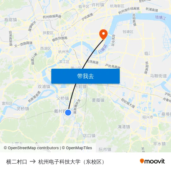 横二村口 to 杭州电子科技大学（东校区） map