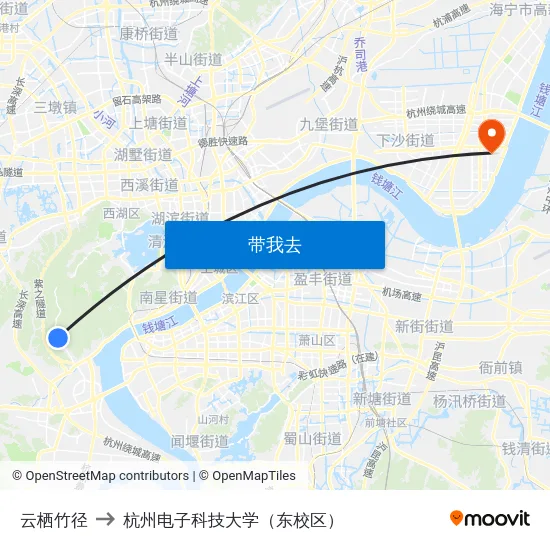 云栖竹径 to 杭州电子科技大学（东校区） map