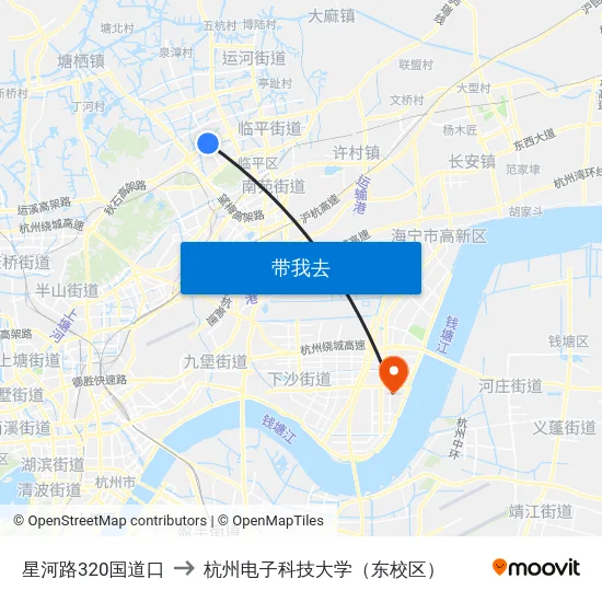 星河路320国道口 to 杭州电子科技大学（东校区） map
