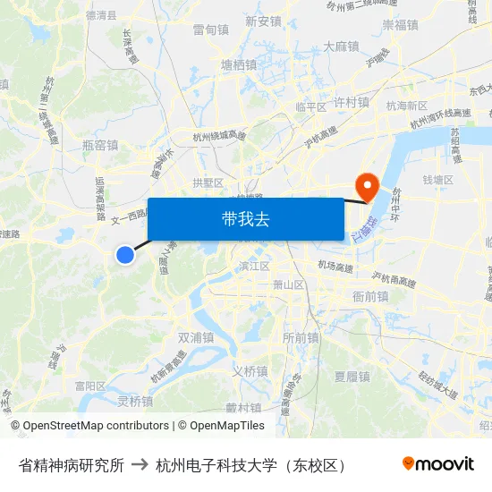 省精神病研究所 to 杭州电子科技大学（东校区） map