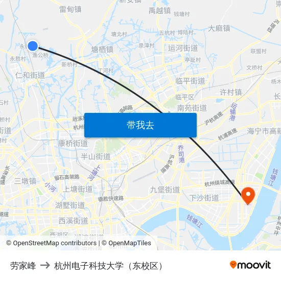 劳家峰 to 杭州电子科技大学（东校区） map