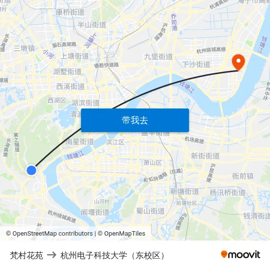 梵村花苑 to 杭州电子科技大学（东校区） map