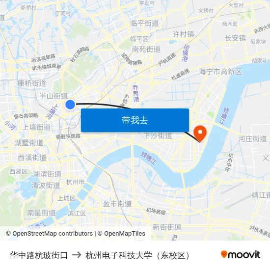 华中路杭玻街口 to 杭州电子科技大学（东校区） map