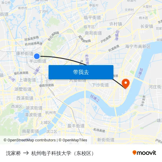 沈家桥 to 杭州电子科技大学（东校区） map