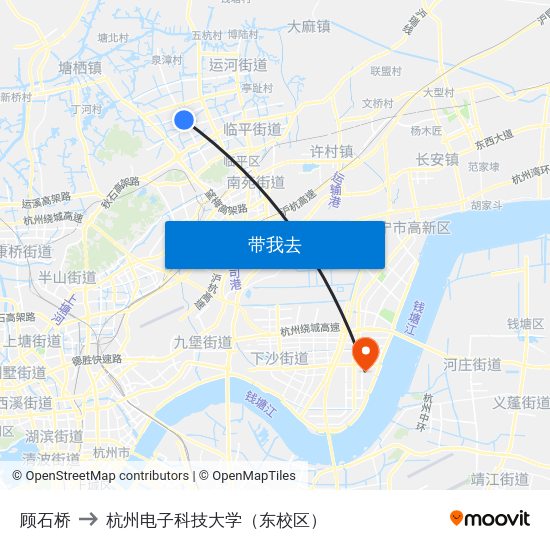 顾石桥 to 杭州电子科技大学（东校区） map