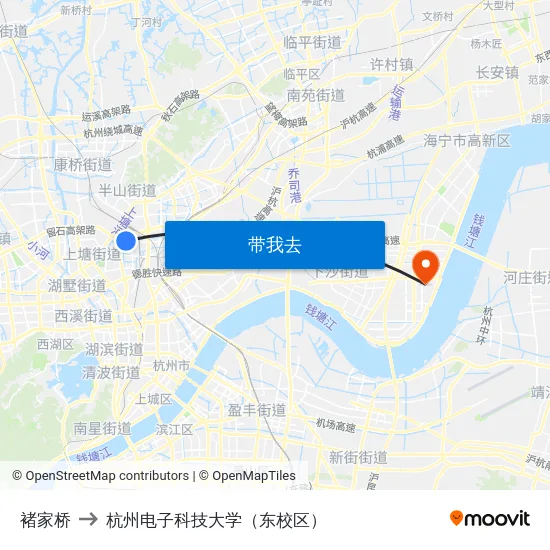 褚家桥 to 杭州电子科技大学（东校区） map